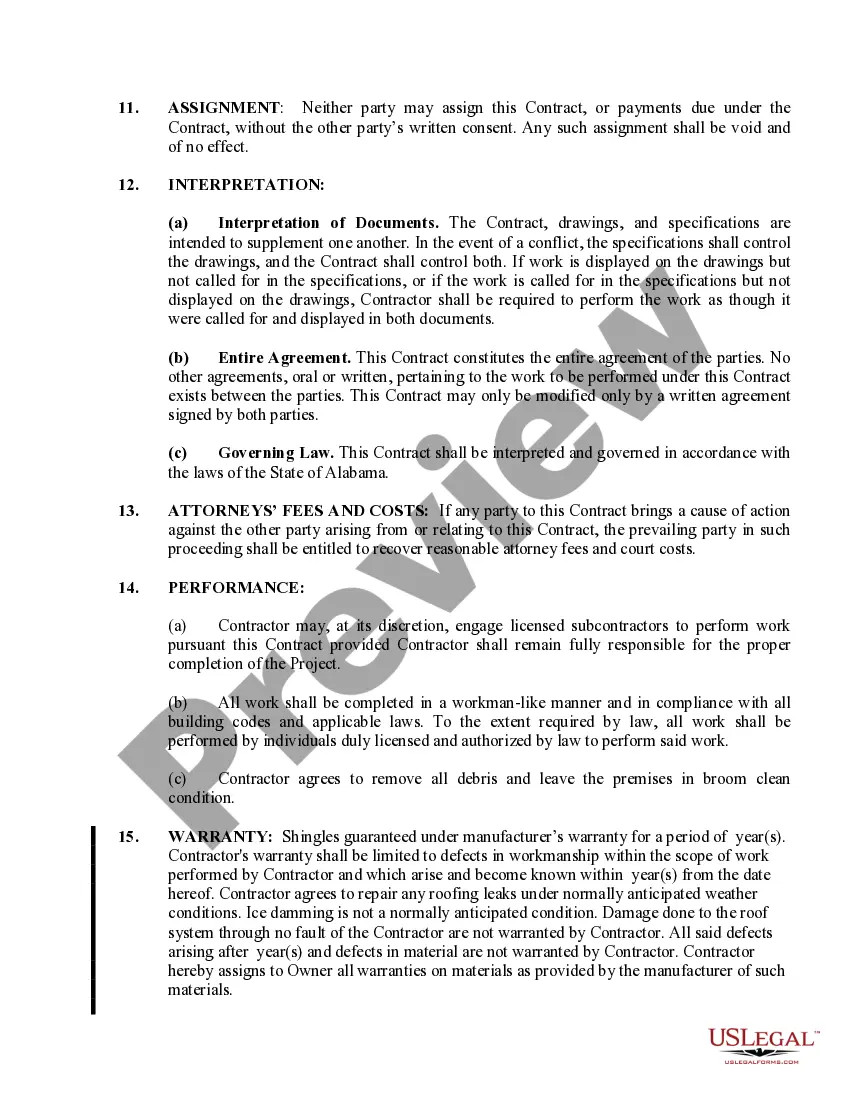 Preview Roofing Contract for Contractor