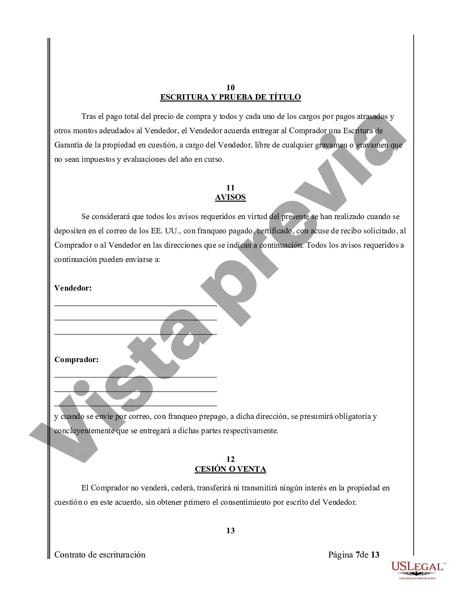 Preview Acuerdo o Contrato de Escritura de Venta y Compra de Bienes Raíces a/k/a Terreno o Contrato de Ejecución
