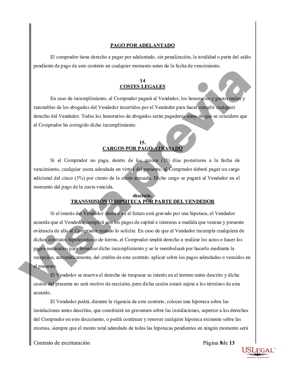 Preview Acuerdo o Contrato de Escritura de Venta y Compra de Bienes Raíces a/k/a Terreno o Contrato de Ejecución