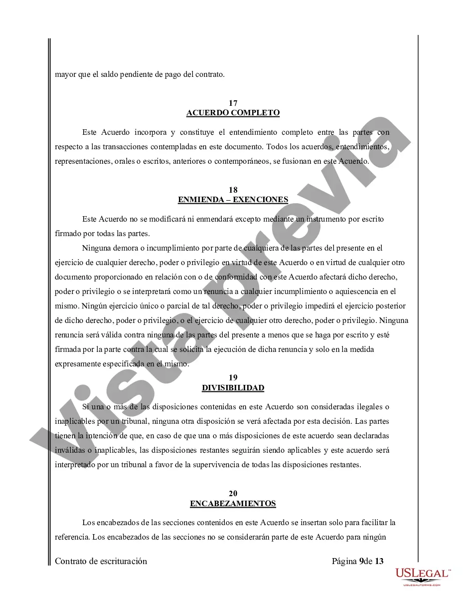 Preview Acuerdo o Contrato de Escritura de Venta y Compra de Bienes Raíces a/k/a Terreno o Contrato de Ejecución