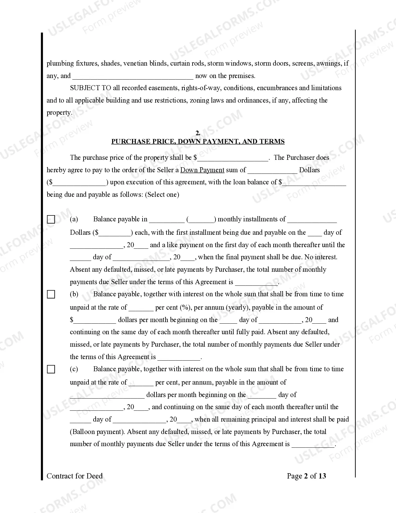 Preview Agreement or Contract for Deed for Sale and Purchase of Real Estate a/k/a Land or Executory Contract