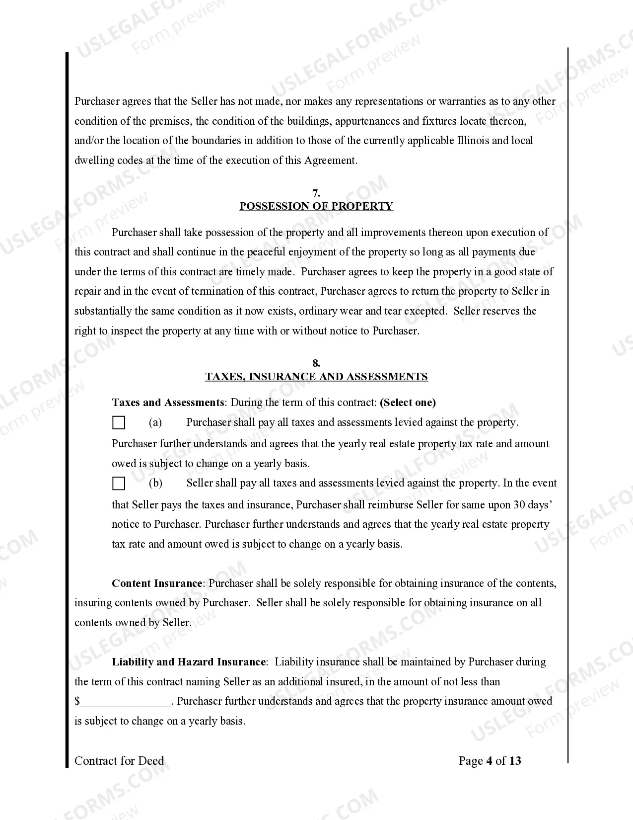 Preview Agreement or Contract for Deed for Sale and Purchase of Real Estate a/k/a Land or Executory Contract