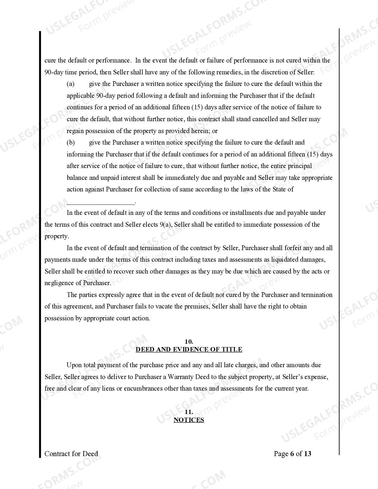 Preview Agreement or Contract for Deed for Sale and Purchase of Real Estate a/k/a Land or Executory Contract