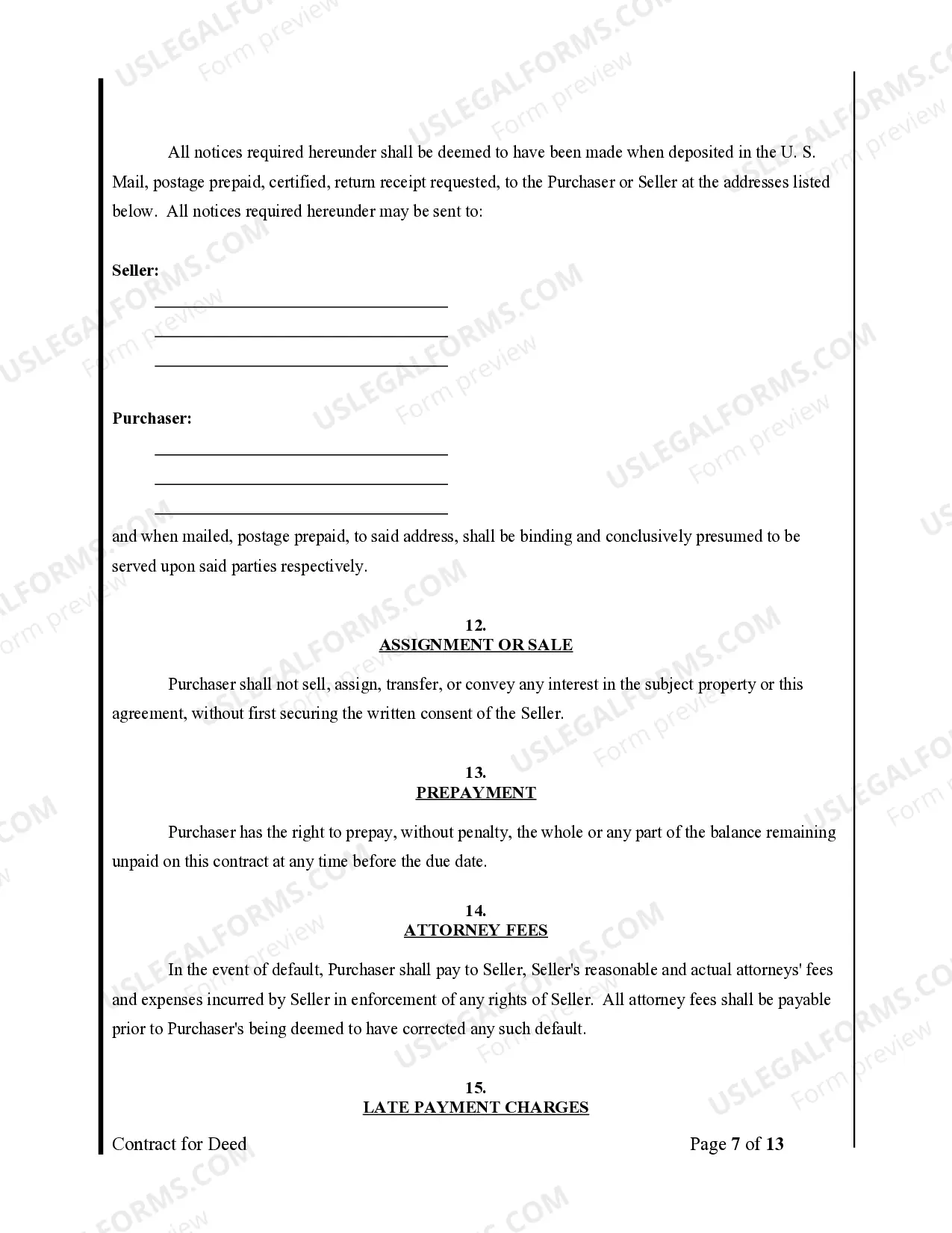 Preview Agreement or Contract for Deed for Sale and Purchase of Real Estate a/k/a Land or Executory Contract