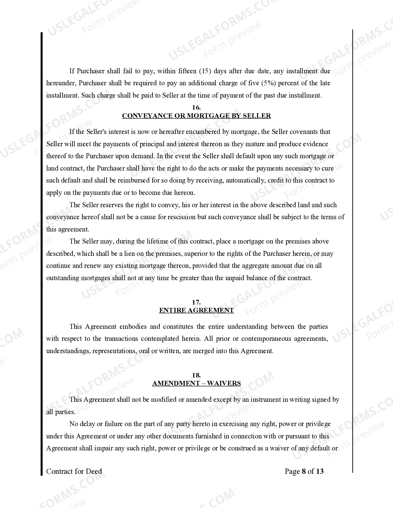 Preview Agreement or Contract for Deed for Sale and Purchase of Real Estate a/k/a Land or Executory Contract