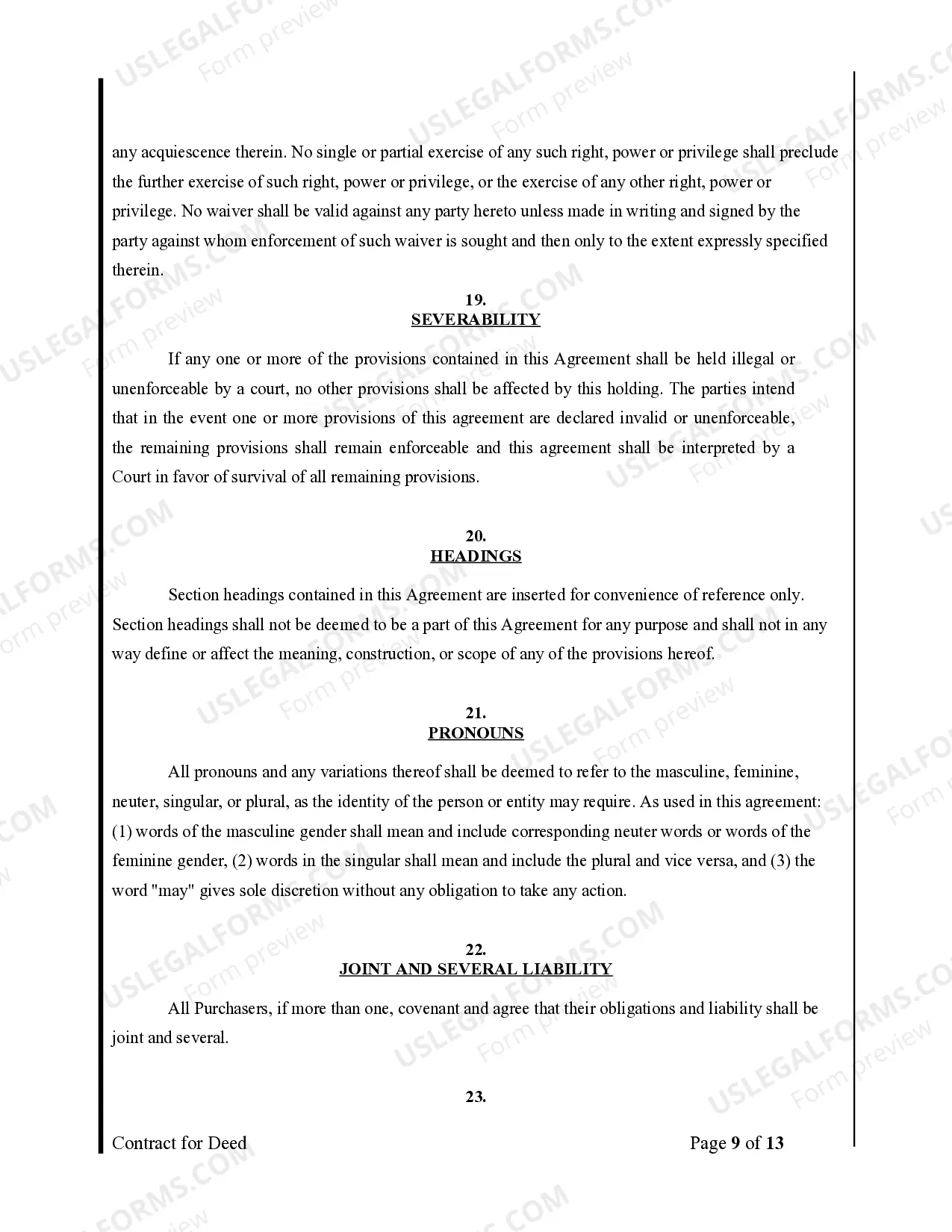 Preview Agreement or Contract for Deed for Sale and Purchase of Real Estate a/k/a Land or Executory Contract