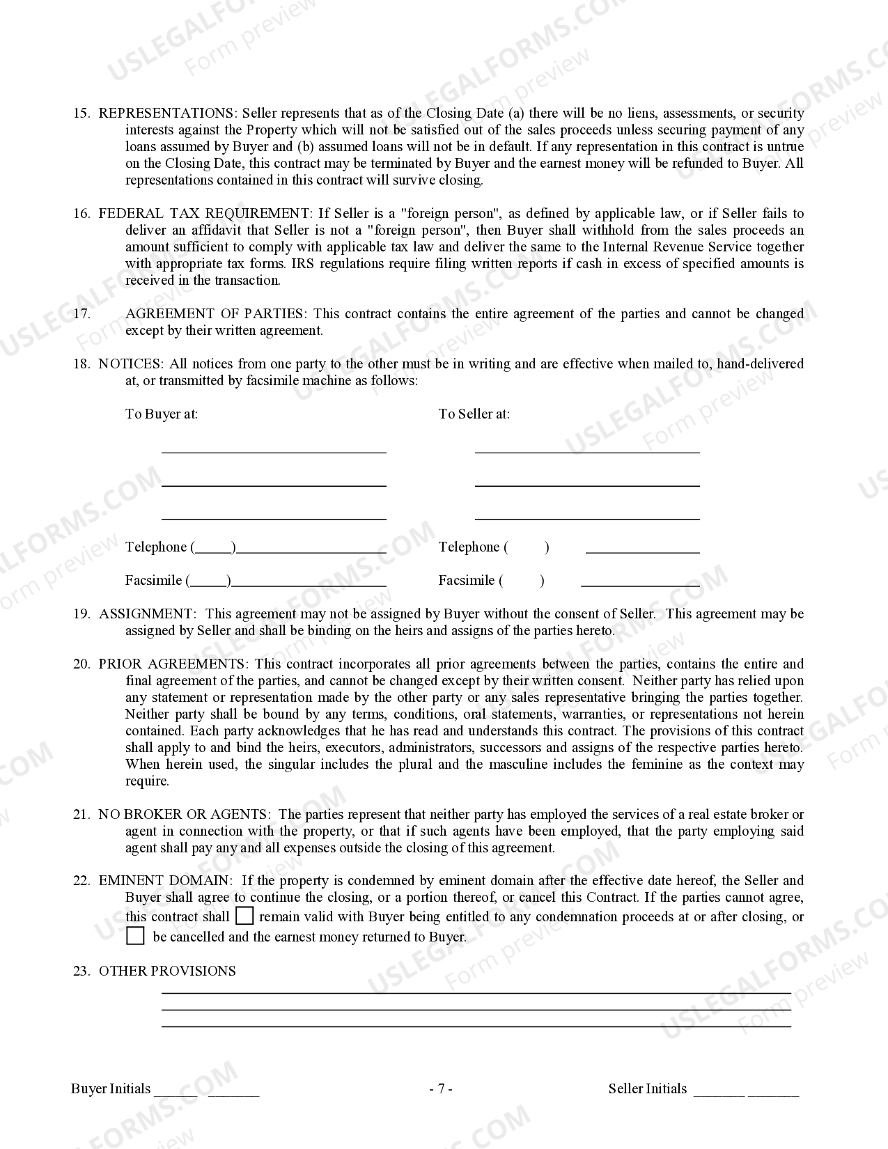 Illinois Contract for Sale and Purchase of Real Estate with No Broker