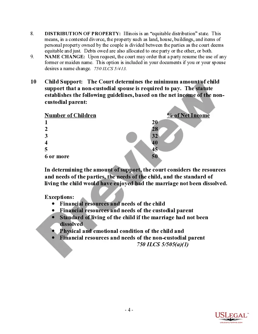 Preview Illinois No-Fault Agreed Uncontested Divorce Package for Dissolution of Marriage for people with Minor Children