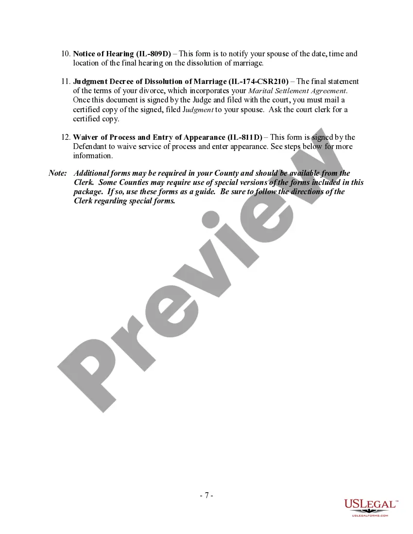 Preview Illinois No-Fault Agreed Uncontested Divorce Package for Dissolution of Marriage for people with Minor Children