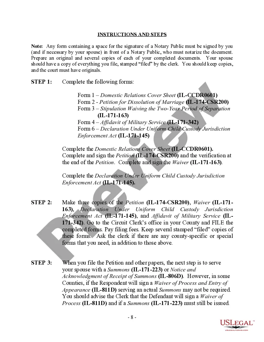 Preview Illinois No-Fault Agreed Uncontested Divorce Package for Dissolution of Marriage for people with Minor Children
