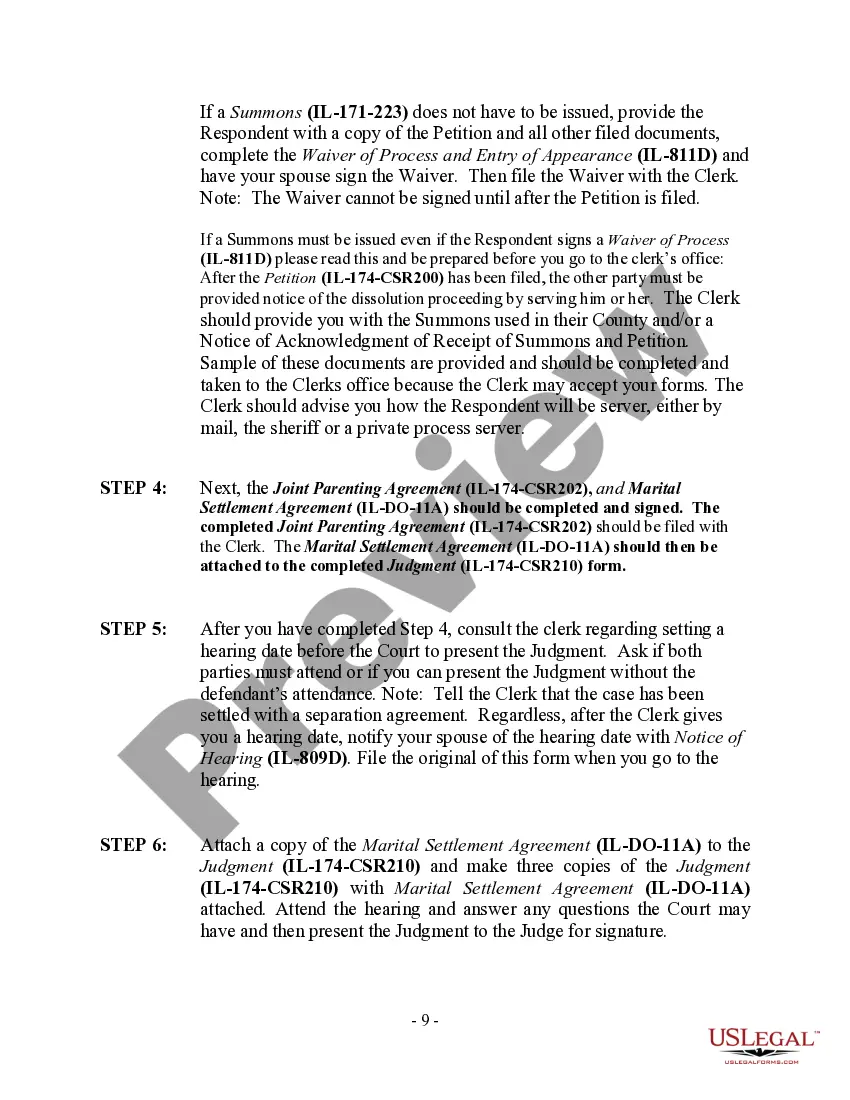 Preview Illinois No-Fault Agreed Uncontested Divorce Package for Dissolution of Marriage for people with Minor Children