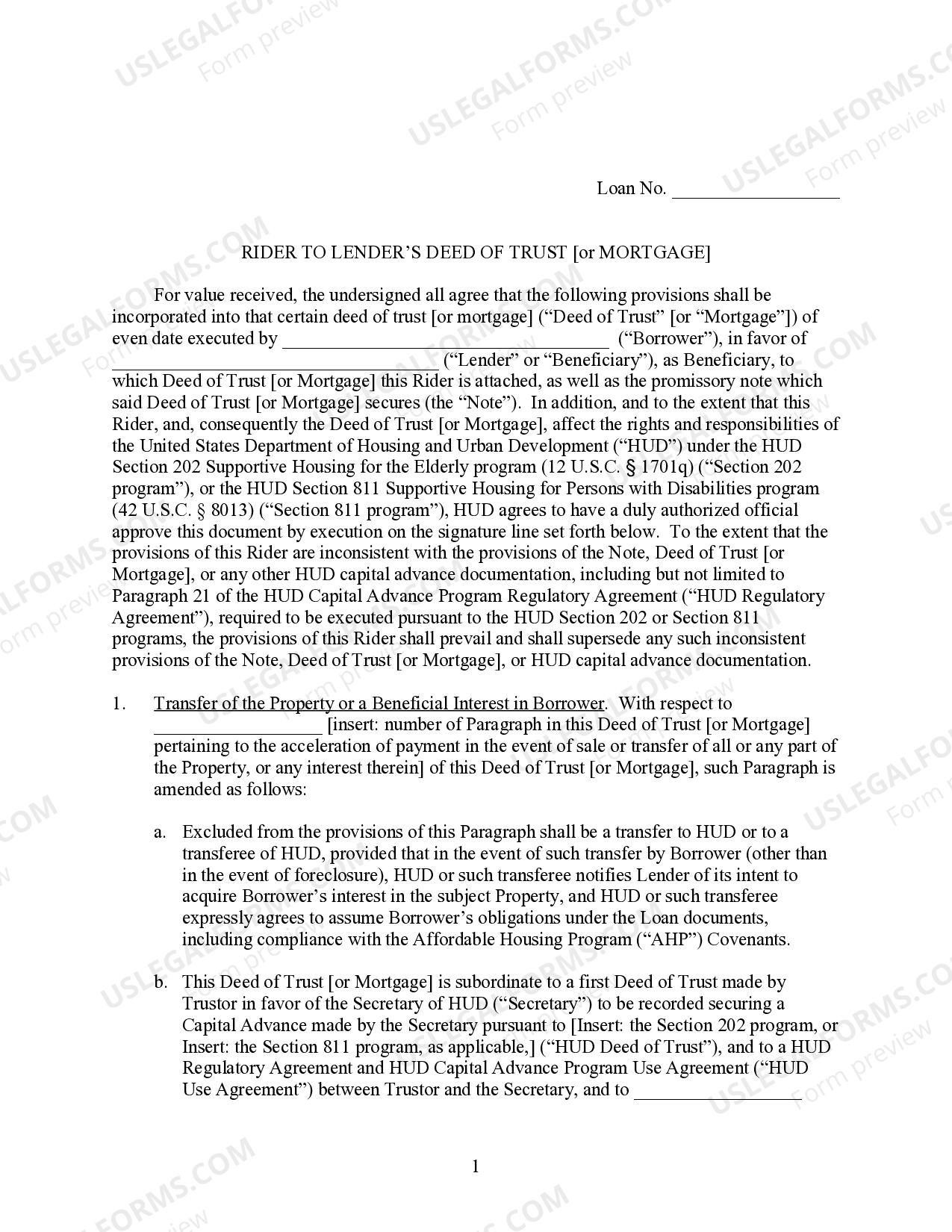Illinois HUD Rider to Lender's Deed of Trust US Legal Forms