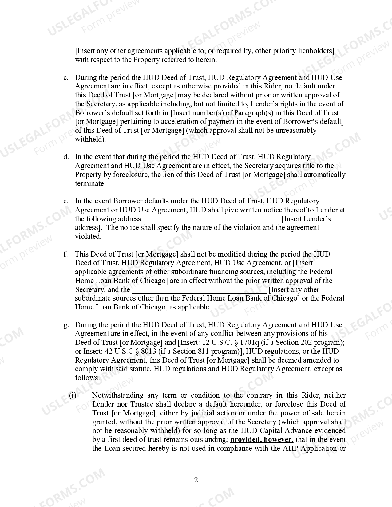 Illinois HUD Rider to Lender's Deed of Trust | US Legal Forms