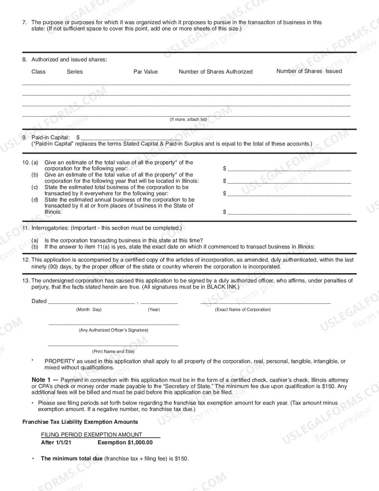 Preview Illinois Registration of Foreign Corporation