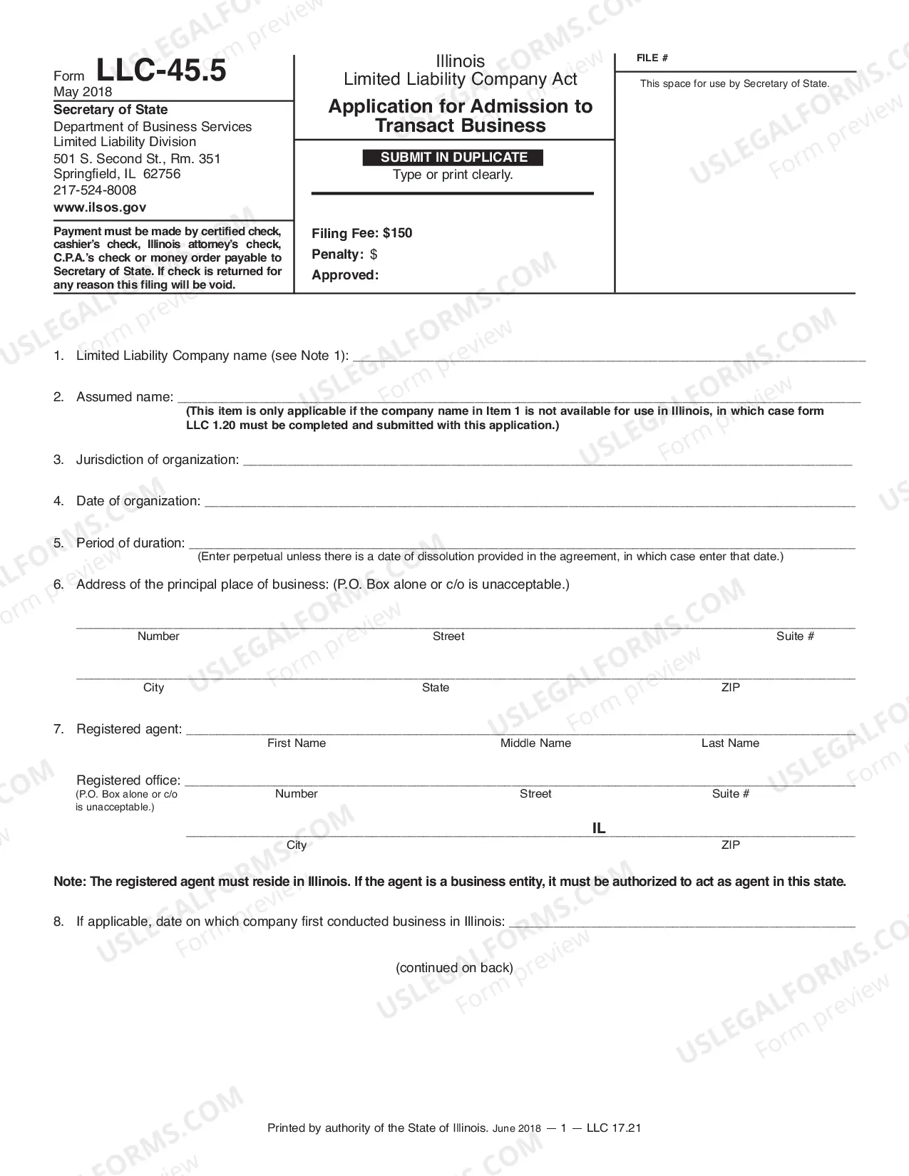 Preview Illinois Registration of Foreign Corporation