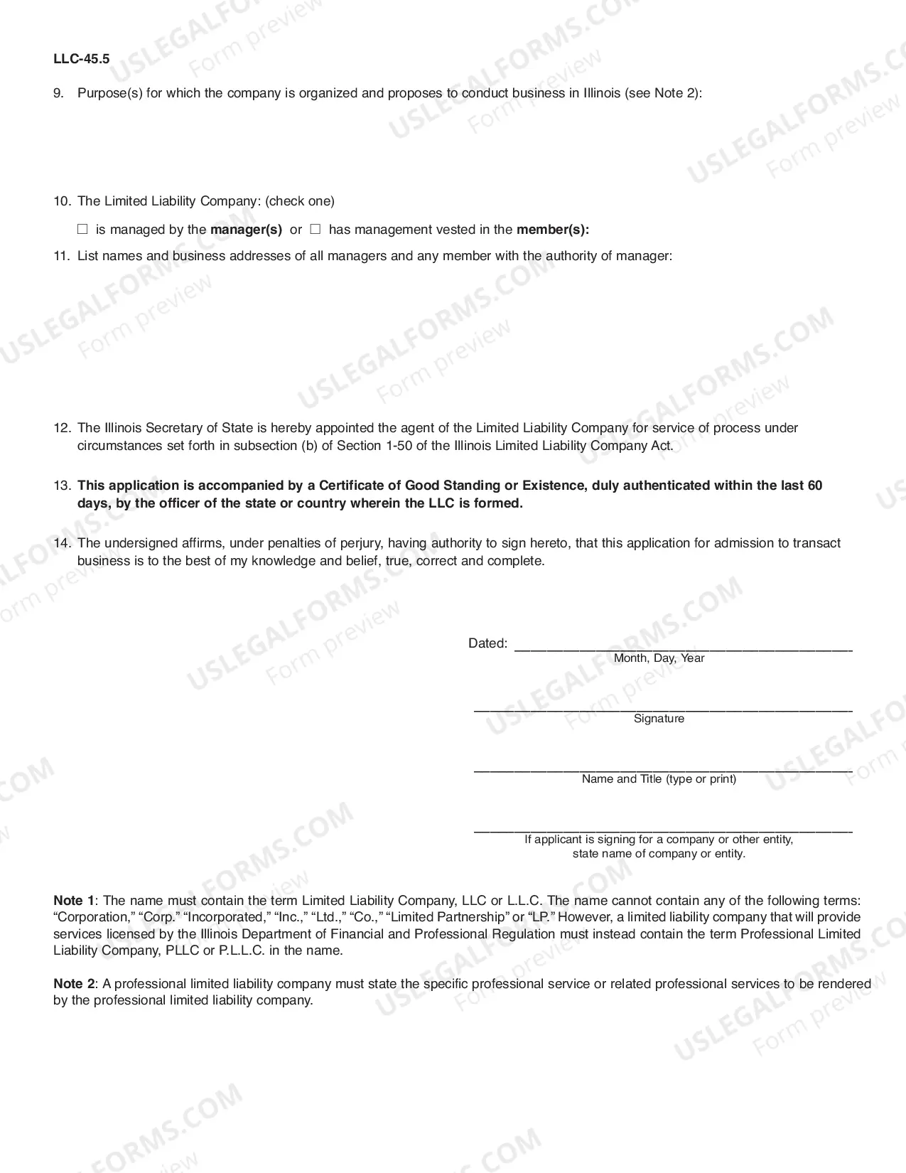 Preview Illinois Registration of Foreign Corporation