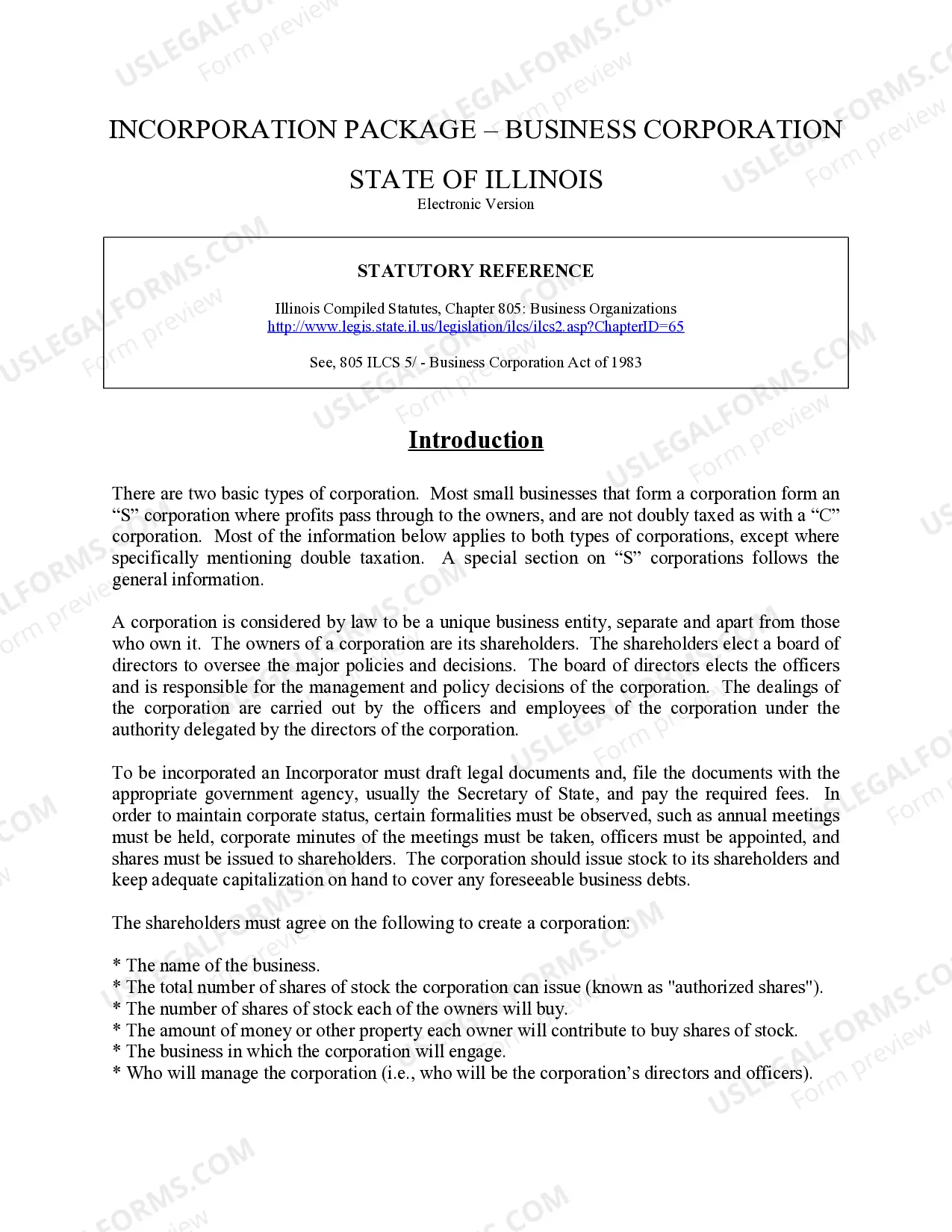 Preview Illinois Business Incorporation Package to Incorporate Corporation