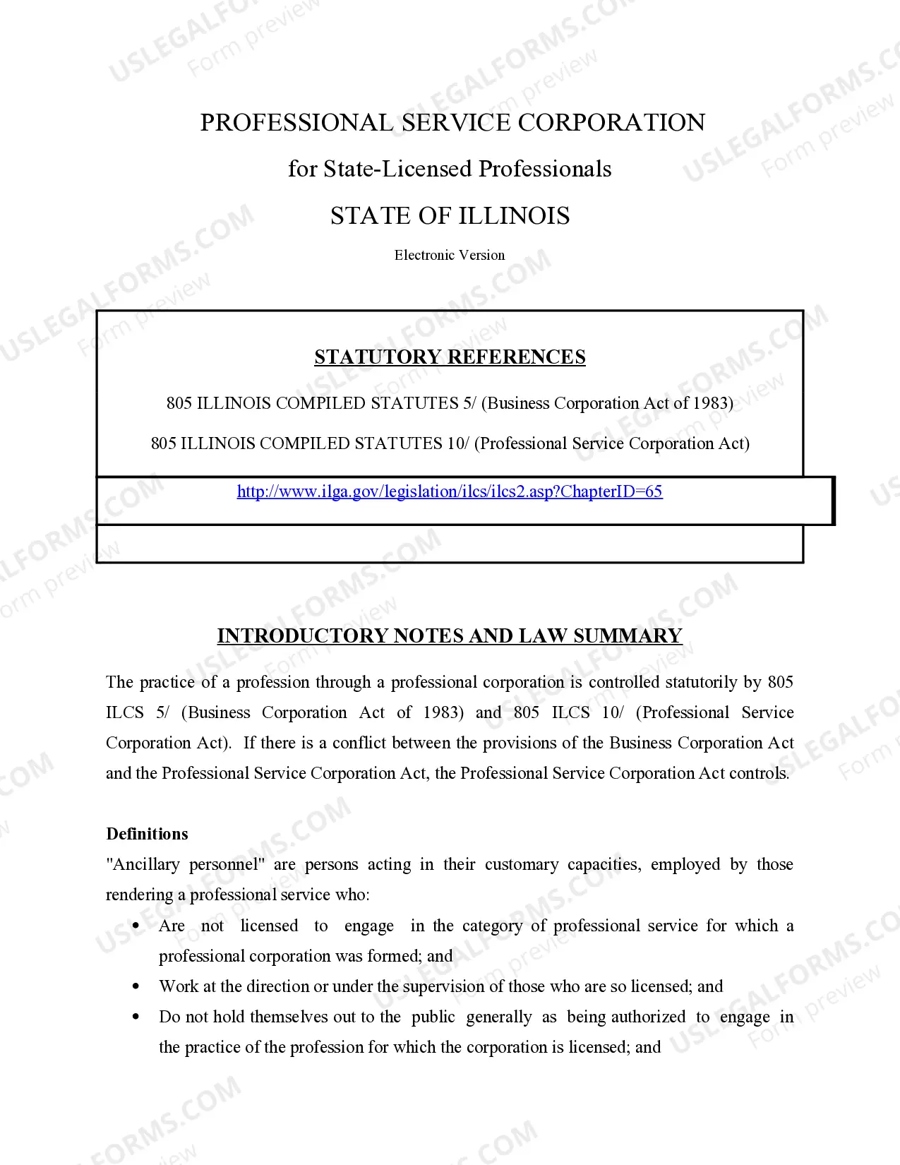 Preview Professional Corporation Package for Illinois