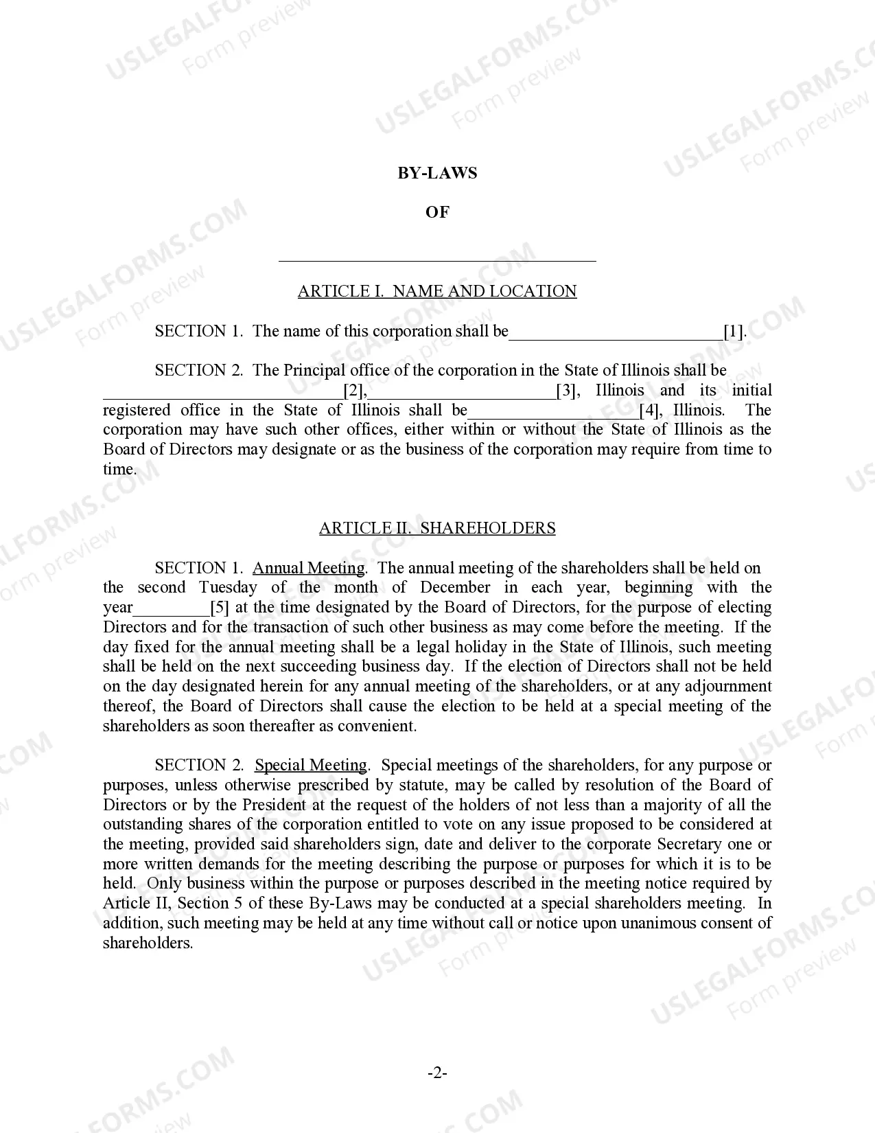 Preview Illinois Bylaws for Corporation