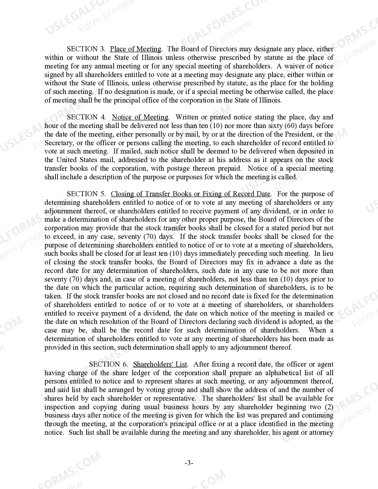 Preview Illinois Bylaws for Corporation