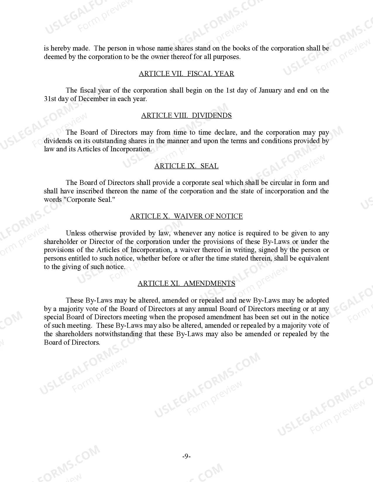 Preview Illinois Bylaws for Corporation