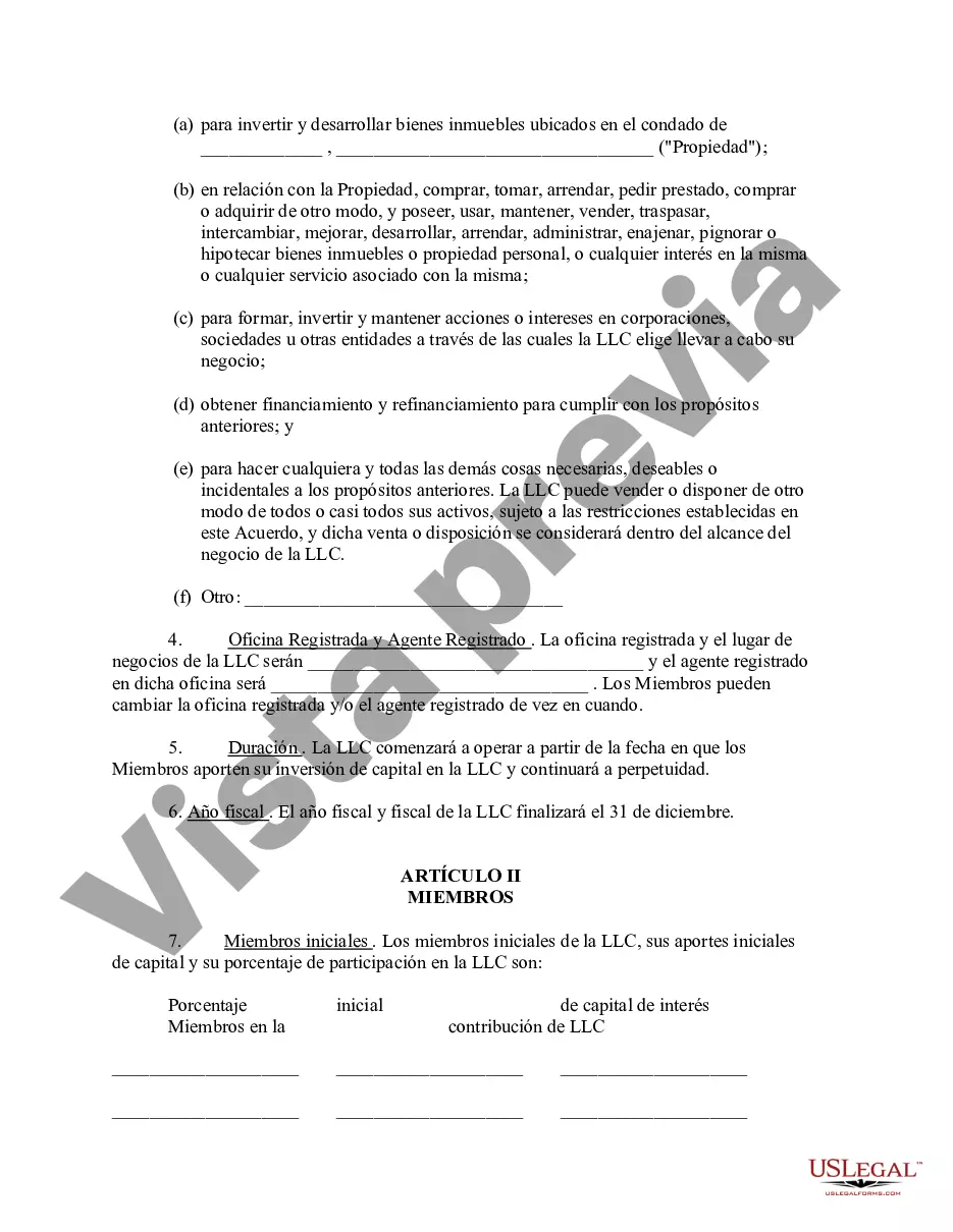 Preview Acuerdo Operativo de Sociedad de Responsabilidad Limitada LLC