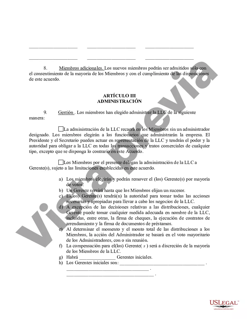 Preview Acuerdo Operativo de Sociedad de Responsabilidad Limitada LLC