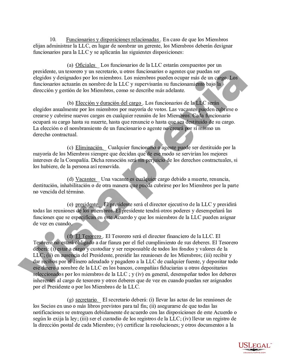 Preview Acuerdo Operativo de Sociedad de Responsabilidad Limitada LLC