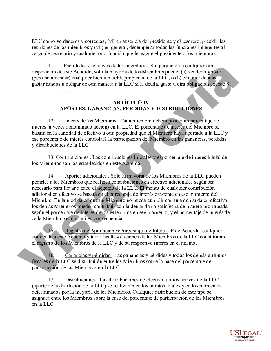 Preview Acuerdo Operativo de Sociedad de Responsabilidad Limitada LLC