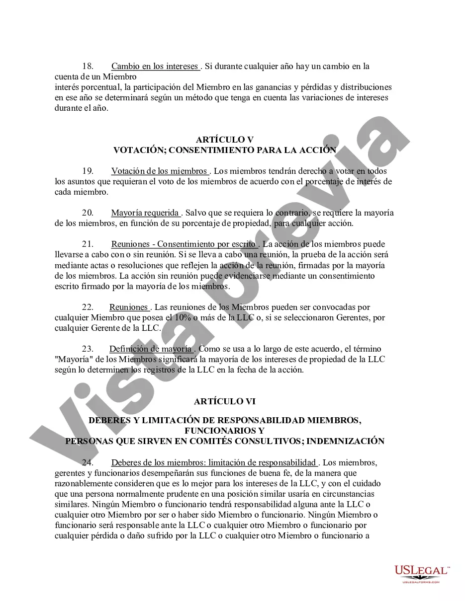 Preview Acuerdo Operativo de Sociedad de Responsabilidad Limitada LLC