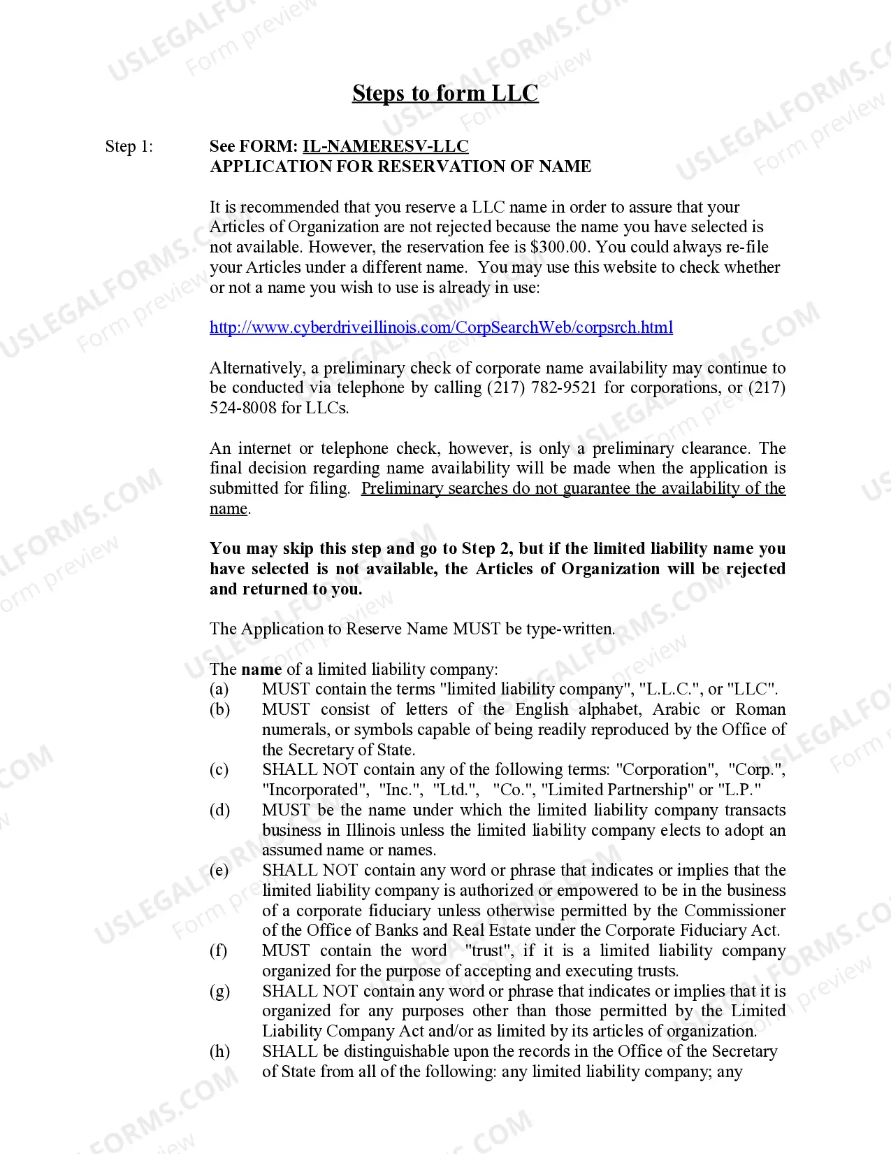 Preview Illinois Limited Liability Company LLC Formation Package