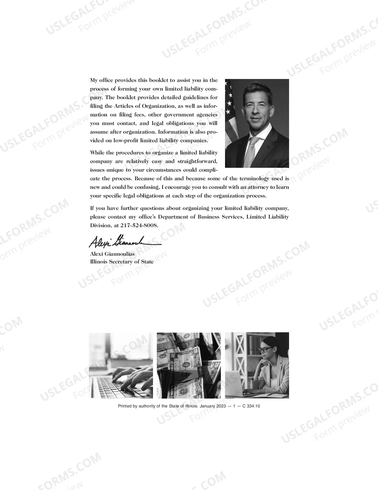 Preview Illinois Articles of Organization for Domestic Limited Liability Company LLC