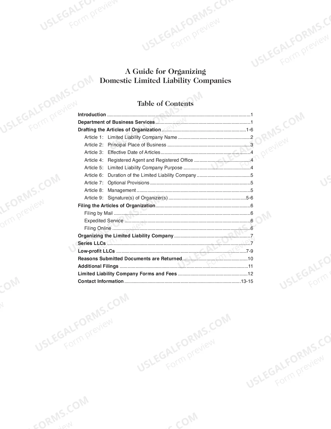Preview Illinois Articles of Organization for Domestic Limited Liability Company LLC