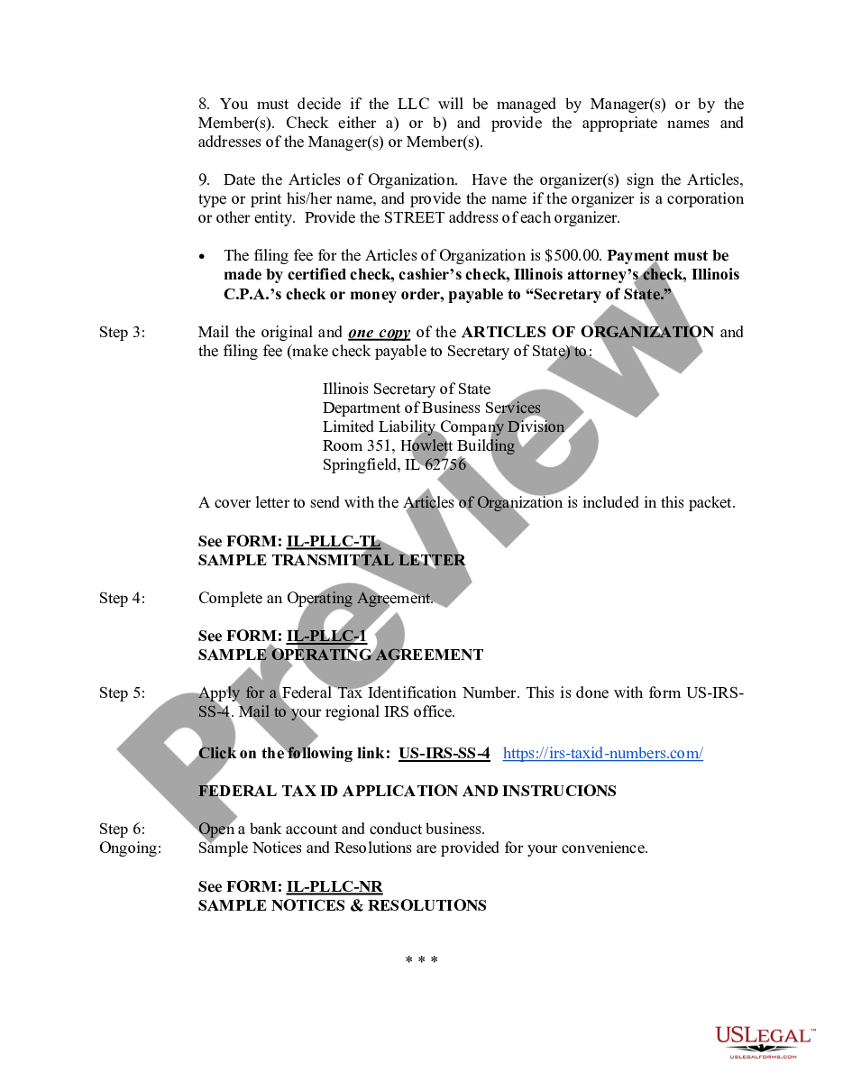 page 7 Illinois Professional Limited Liability Company PLLC Formation Package. preview