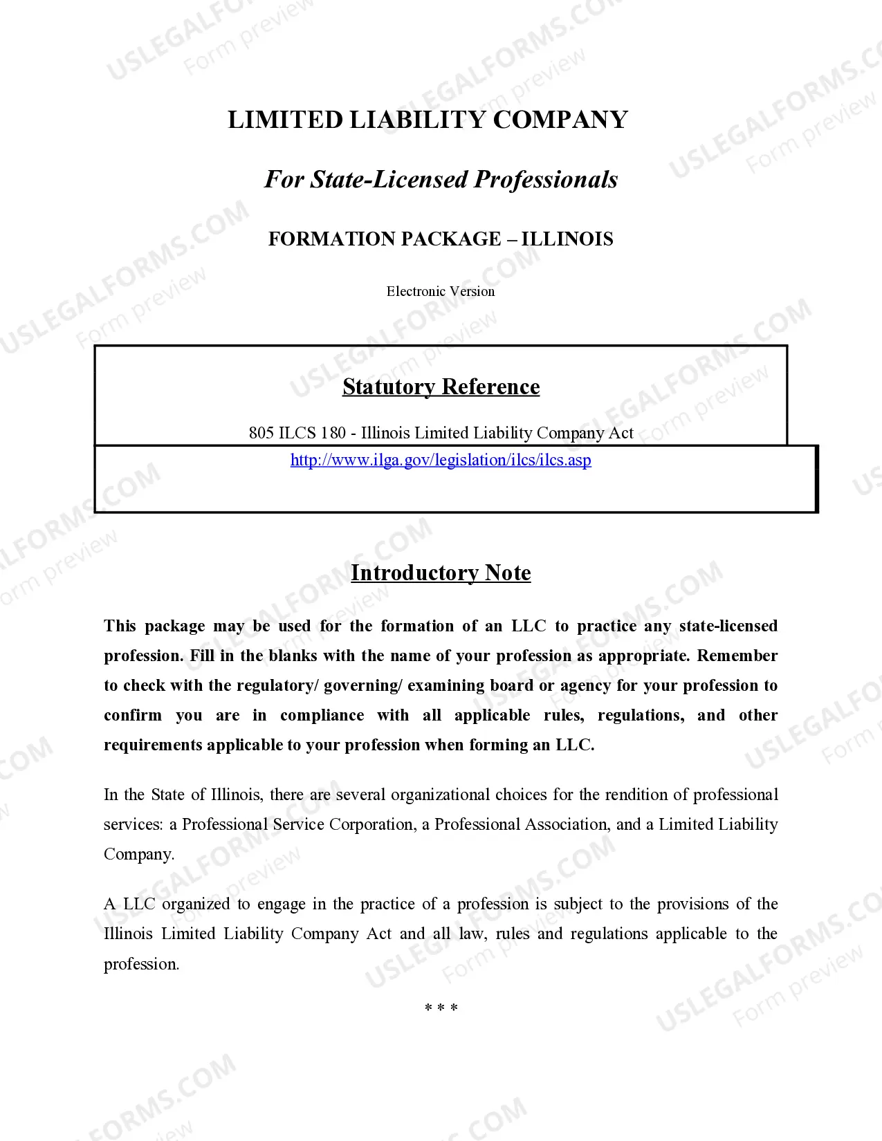 Preview Illinois Professional Limited Liability Company PLLC Formation Package.