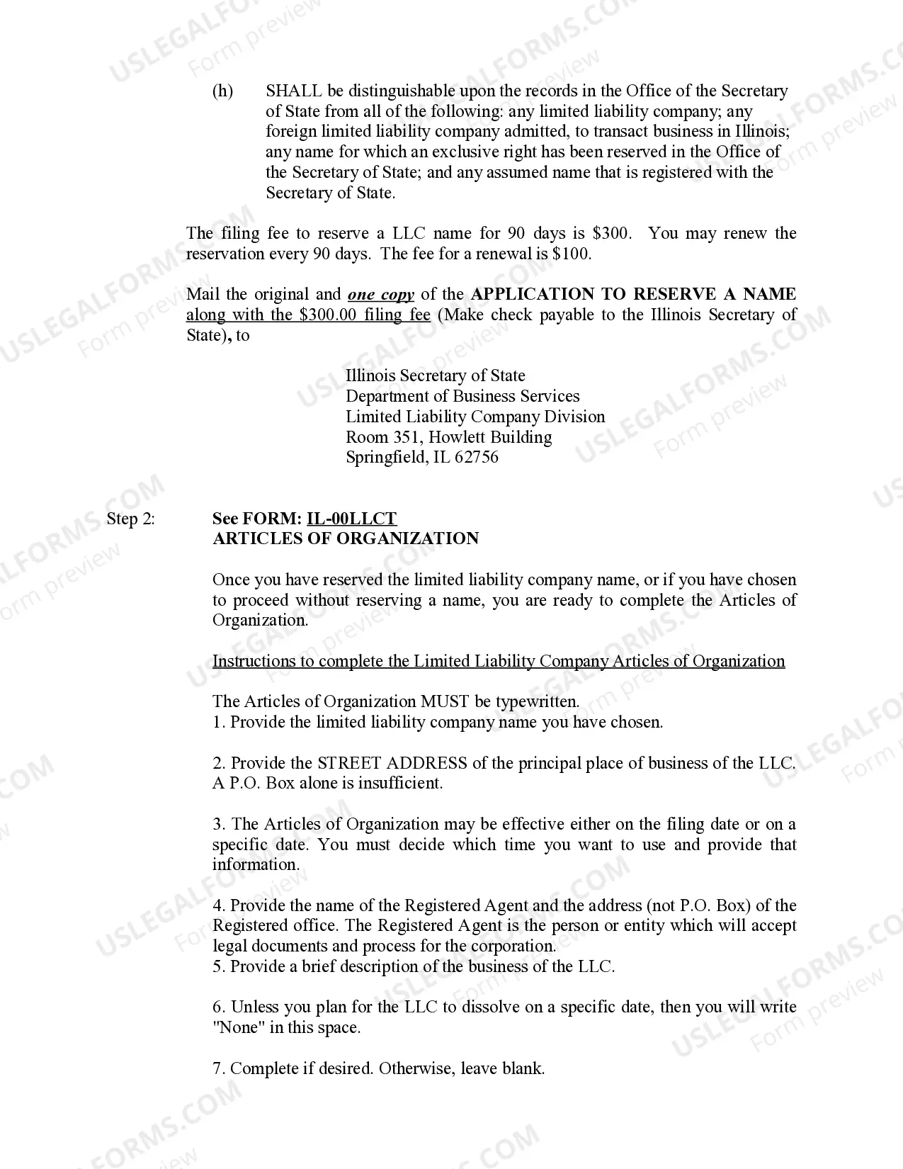 Preview Illinois Professional Limited Liability Company PLLC Formation Package.