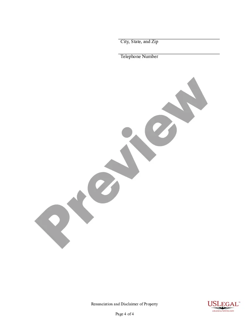 Preview Illinois Renunciation and Disclaimer of Property from Will by Testate