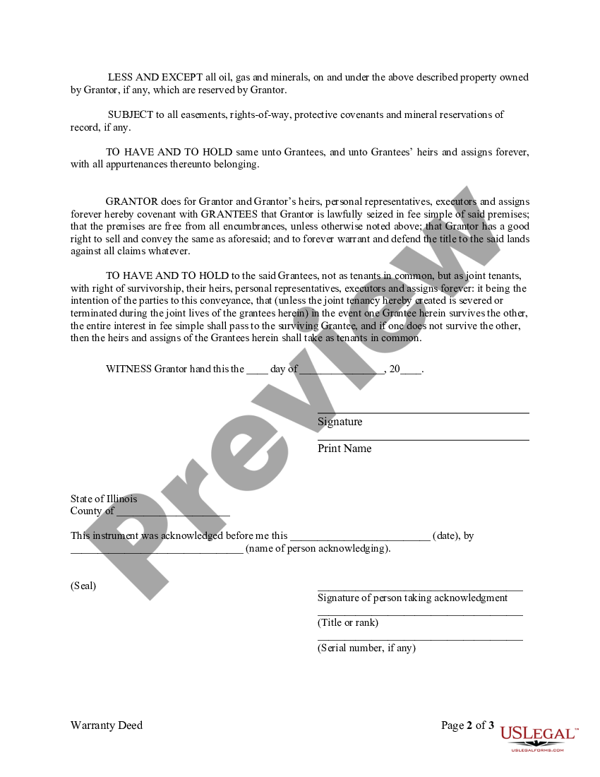 Chicago Illinois Warranty Deed from Individual to Husband and Wife | US ...