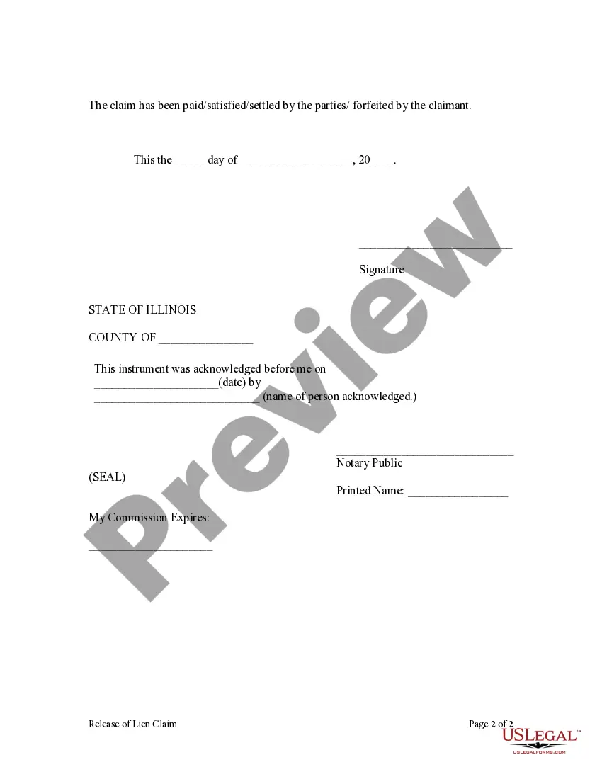 Preview Release of Filed Lien Claim - Mechanic Liens - Individual