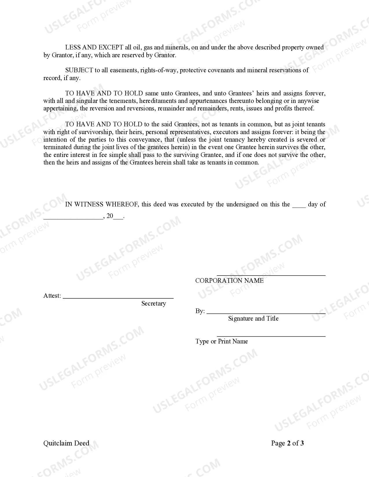 Preview Quitclaim Deed from Corporation to Husband and Wife