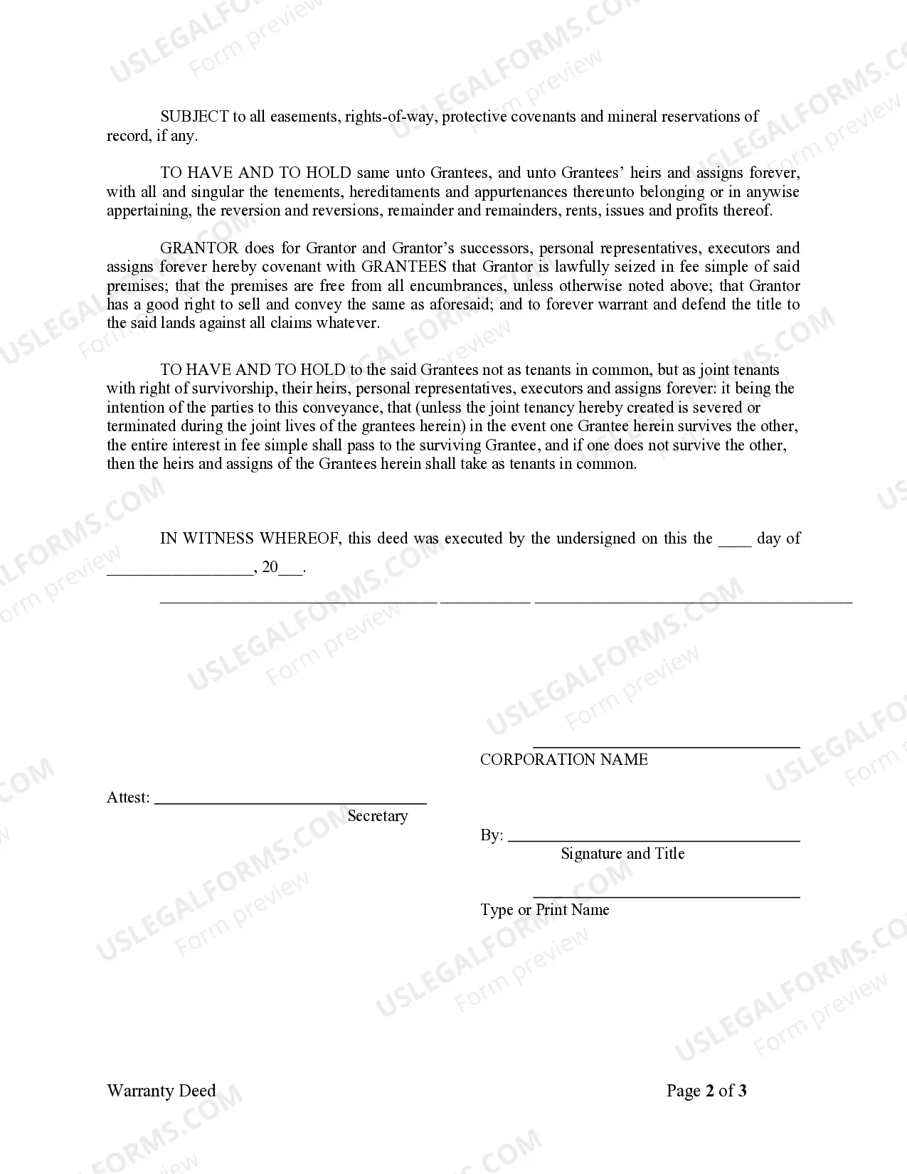 Preview Warranty Deed from Corporation to Husband and Wife