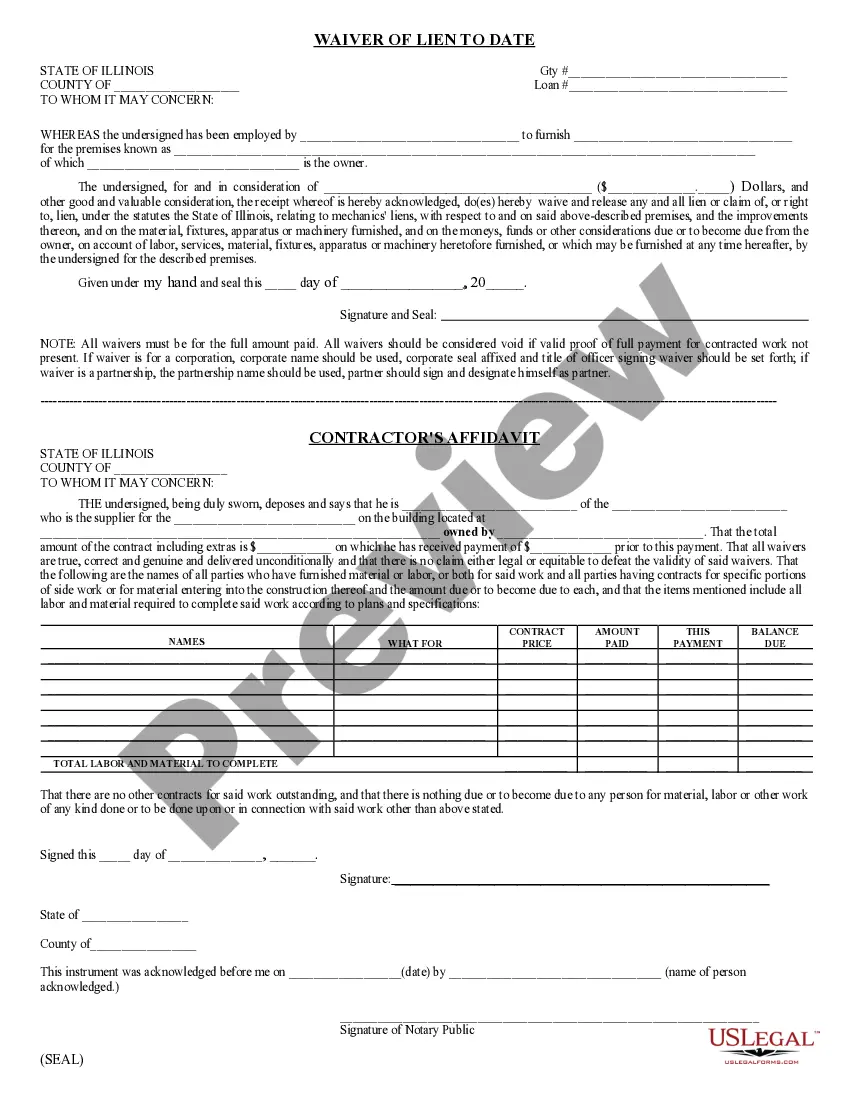 Preview Waiver of Lien to Date - Mechanic Liens