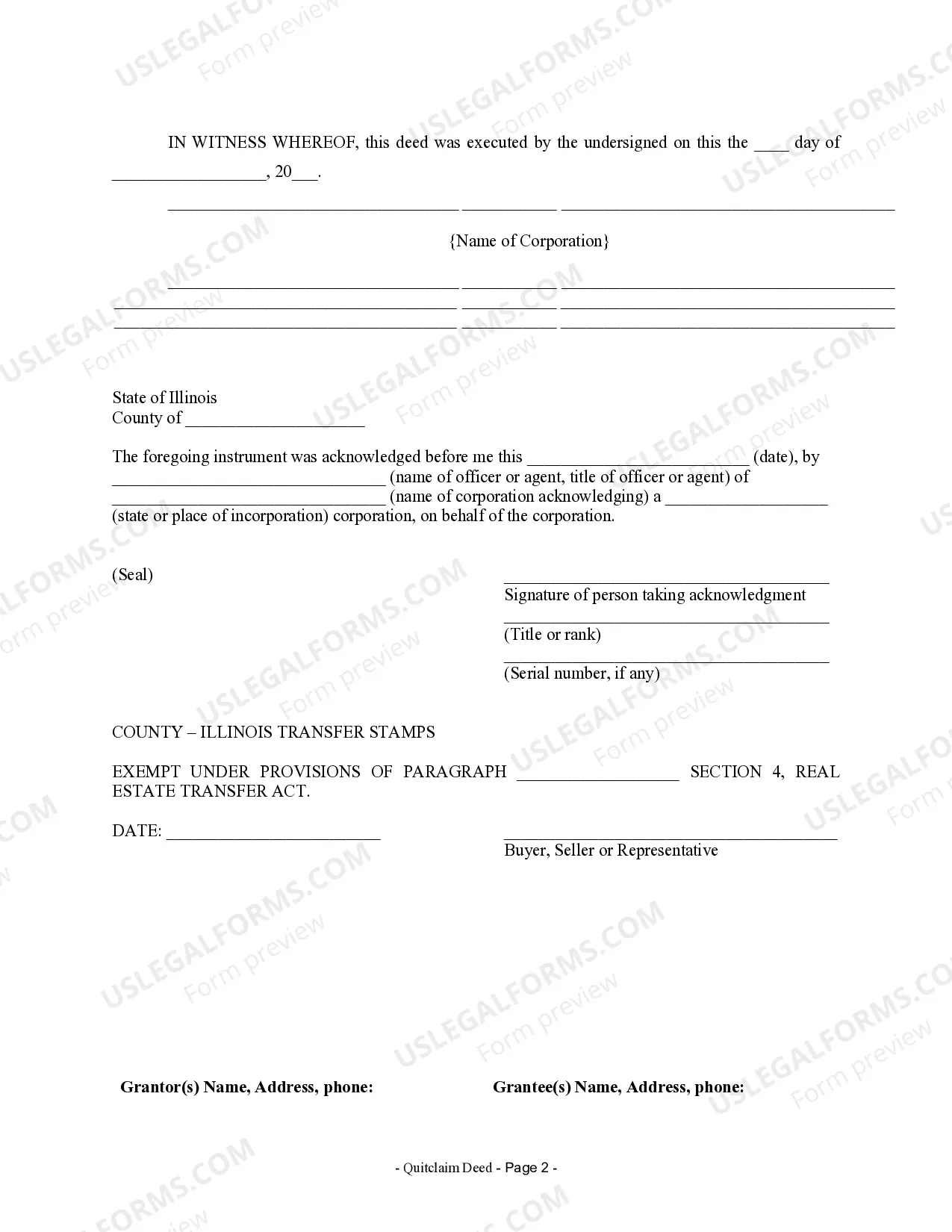 Preview Quitclaim Deed from Corporation to Individual