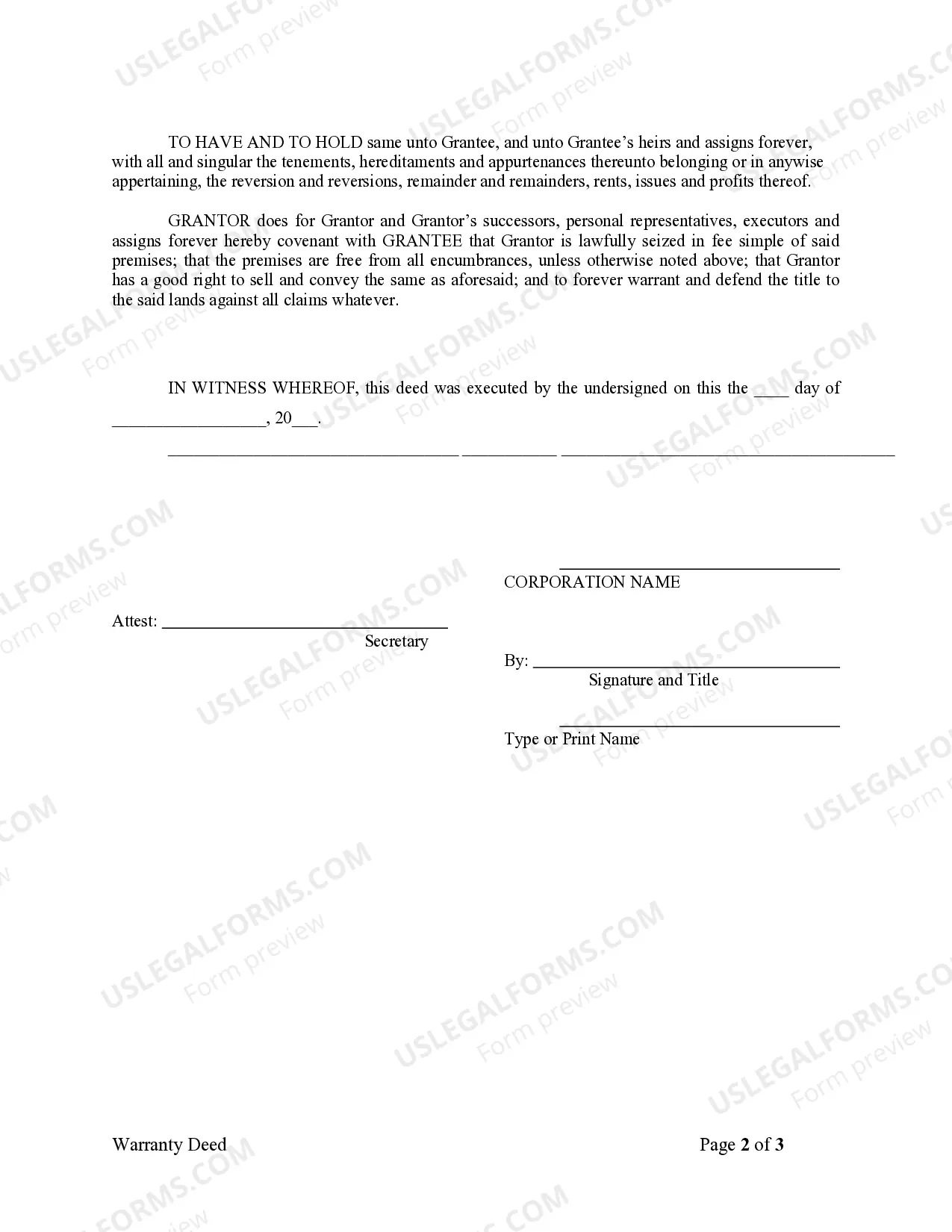 Preview Warranty Deed from Corporation to Individual