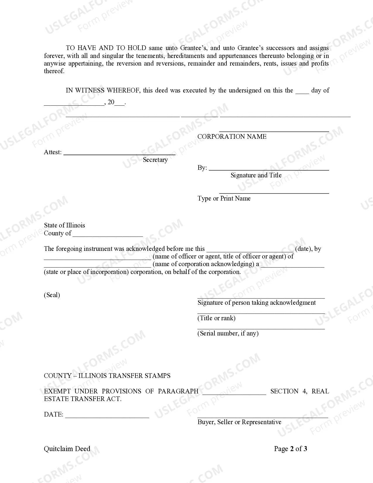 Preview Quitclaim Deed from Corporation to LLC