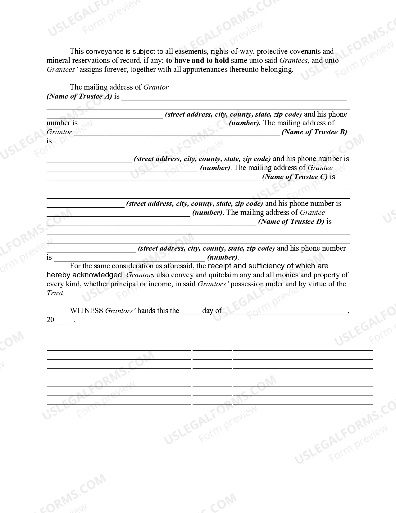 Preview Quitclaim Deed from Trustee and Former Trustee to New Trustees