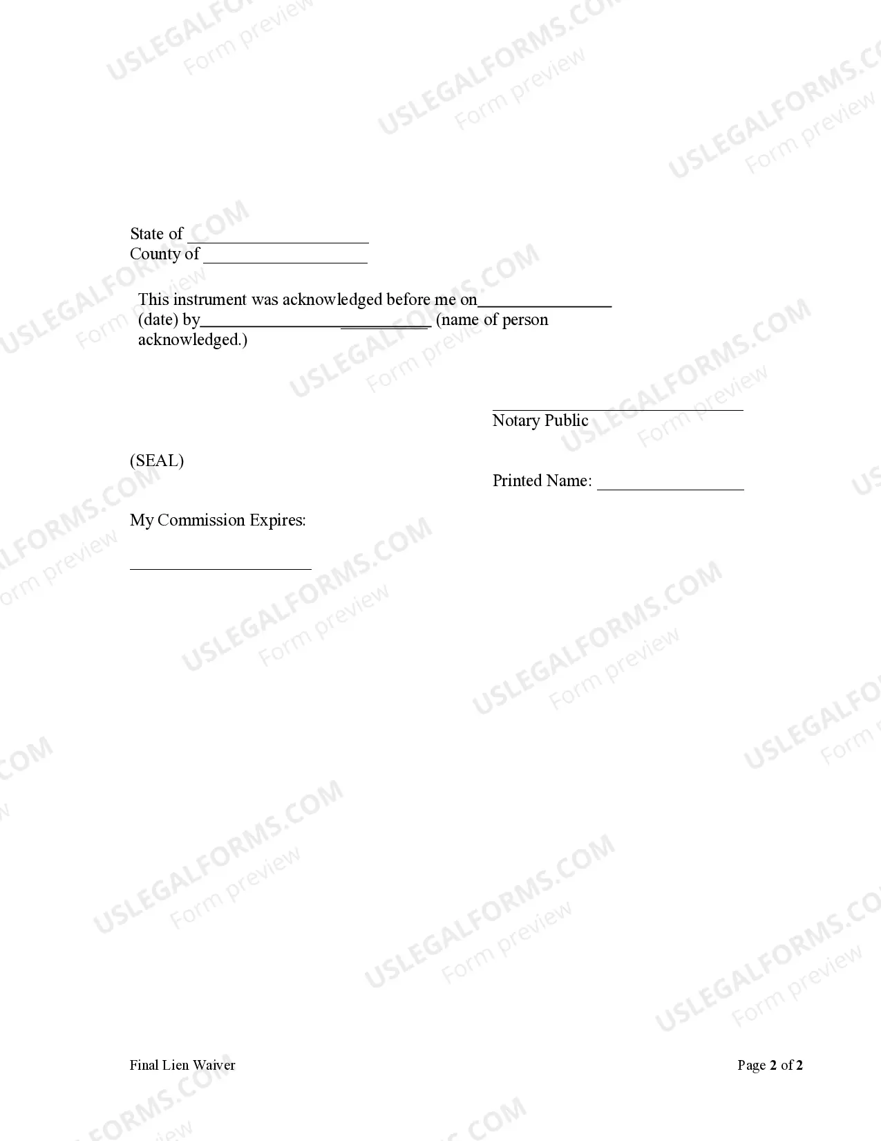 Preview Final Lien Waiver - Mechanic Liens