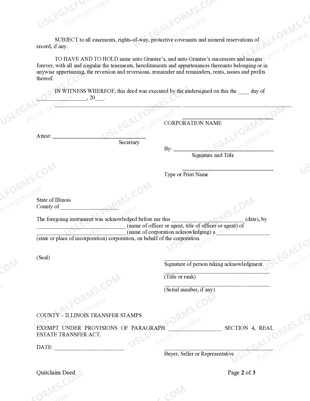 Preview Quitclaim Deed from Corporation to Corporation