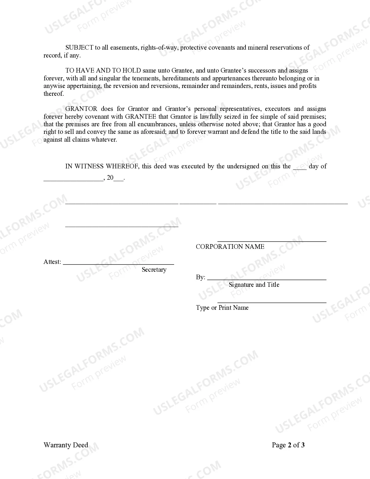 Preview Warranty Deed from Corporation to Corporation