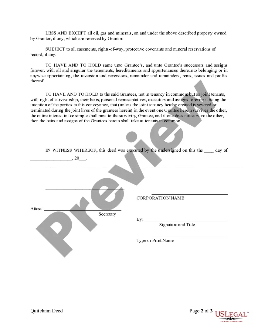 Preview Quitclaim Deed from Corporation to Two Individuals